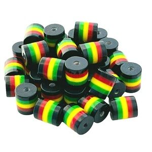 100 Beads Rasta Reggae Jamaica Black Red Green Yellow Striped 8mm Tubes